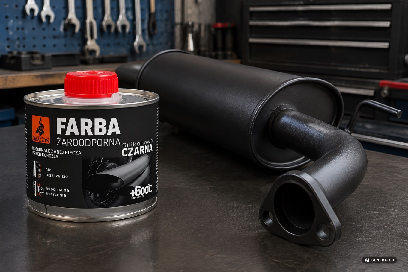 Farba żaroodporna DRAGON 500 ml czarna do +600°C